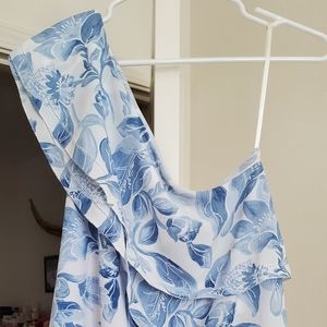 One Shoulder Blue Floral Blouse